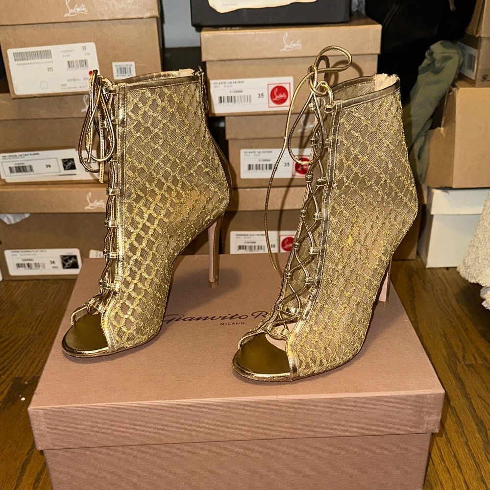 Gianvito Rossi Metallic Gold Lace-Up Heels